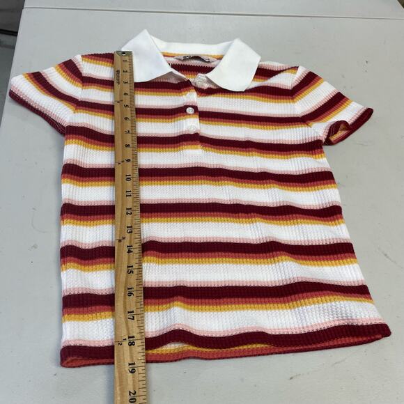 SO Goods for Life stripped collared cropped waffle blouse size Medium - Picture 9 of 11